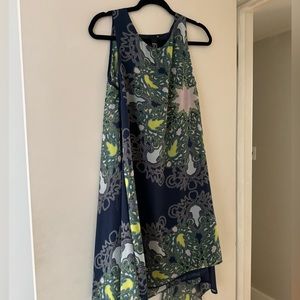 Swing Dress Casual Wedding Guest Chiffon Print Size Small